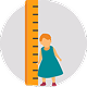 Illustration of a child standing next to a height measurement ruler 